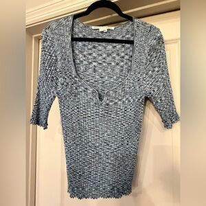 Veronica Beard Textured V-Neck Top in Blue